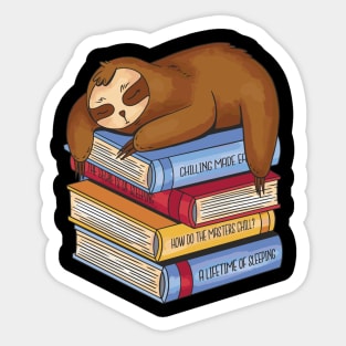 sloth sleeping on a pile of books! sloth librarian gift Sticker